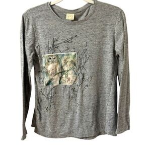 Zara Girls Long Sleeve Owl Tee Size 13 14 Grey Fuzzy Owl Patch T Shirt Top
